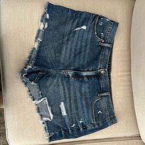 Aerie Blue Distressed Jean Shorts with Frayed Hem